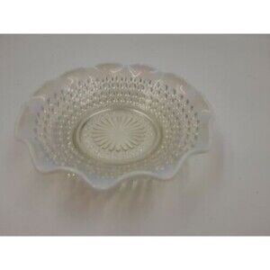 Vintage Fenton Hobnail Opalescent Moonstone Bowl with Ruffled Edges Candy dish